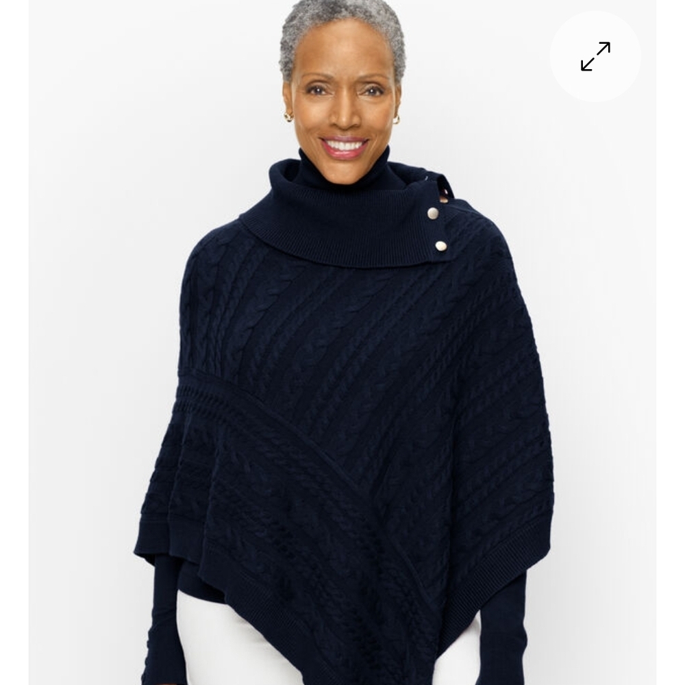 Talbots Green Asymmetrical Poncho Cable Knit Shall Cabincore Sweater